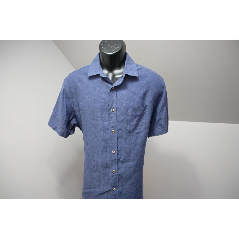 Untuckit Designer Dress Shirt Regular Blue 100% Linen Button Up Mens Large